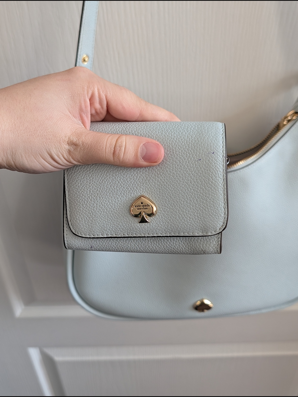 kate spade light blue pebble leather shoulder bag with gold hardware - Picture 9 of 9